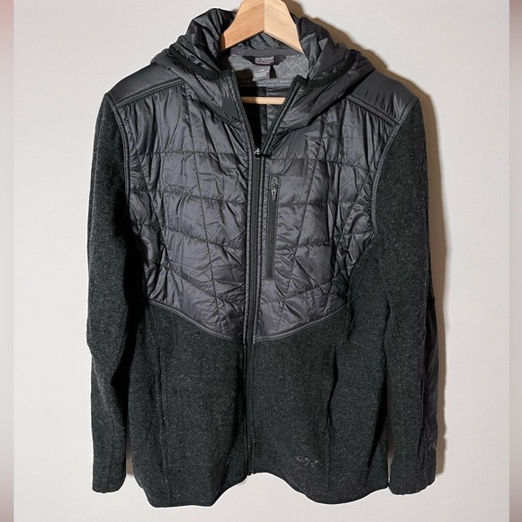 Outdoor Research Cyprus Hybrid Full Zip Hoodie Wool Black Gray